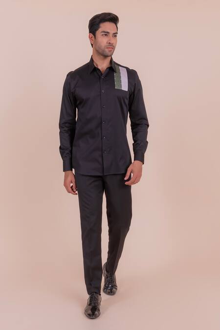 Design O Stitch_Black Cotton Print Abstract Yoke Shirt _Online_at_Aza_Fashions
