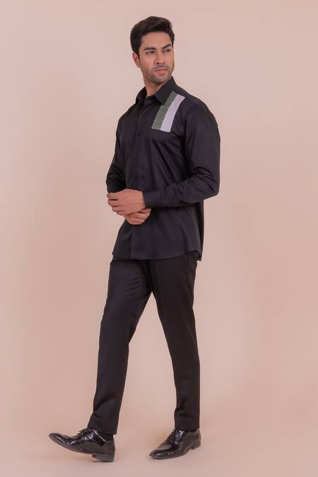 Buy_Design O Stitch_Black Cotton Print Abstract Yoke Shirt _Online_at_Aza_Fashions