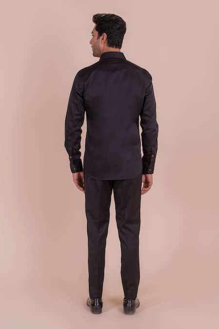 Design O Stitch Black Metallic Lace Embroidered Shirt For Kids