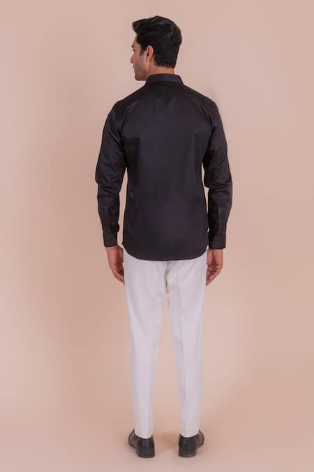 Design O Stitch Black Cotton Lace Embroidered Shirt For Kids