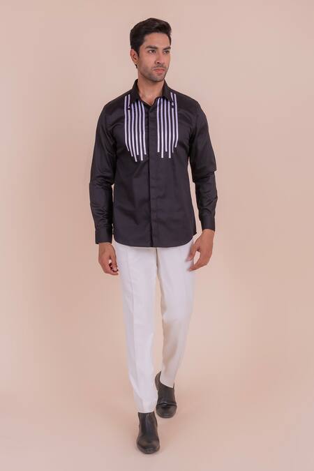 Design O Stitch_Black Cotton Lace Embroidered Shirt For Kids_Online_at_Aza_Fashions