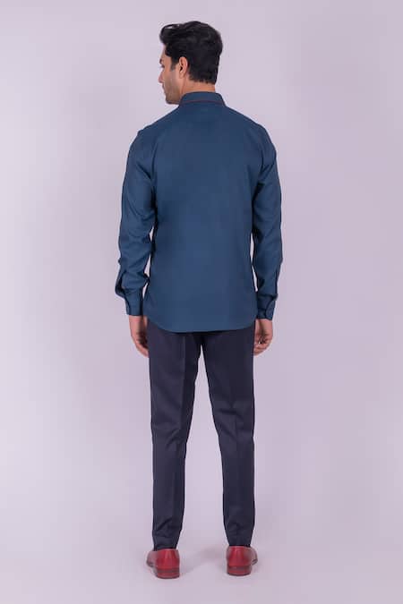 Design O Stitch Crown Embroidered Shirt With Contrast Placket For Kids