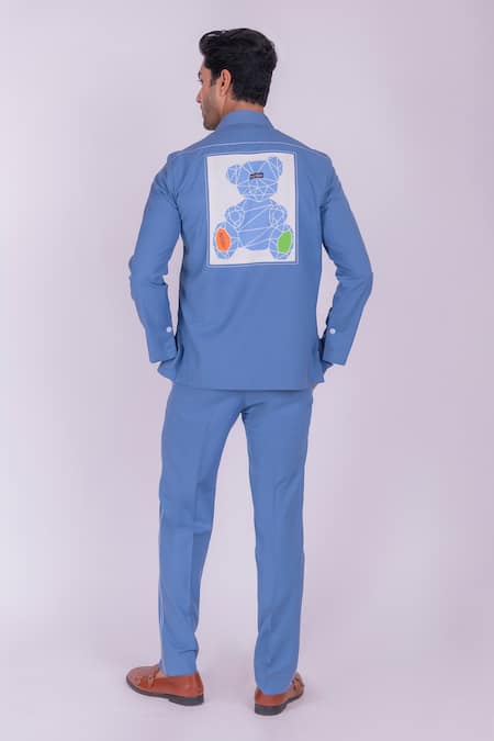 Design O Stitch Mosaic Embroidered Blue Shirt For Kids