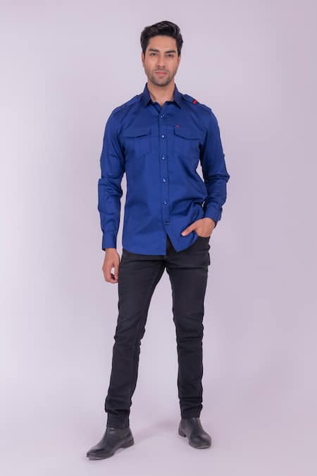 DESIGN O STITCH Cotton Denim Flap Pocket Shirt 