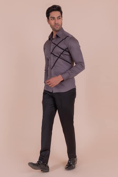 Buy_Design O Stitch_Gray Cotton Grey Cross Pattern Full Sleeve Shirt For Kids_Online_at_Aza_Fashions
