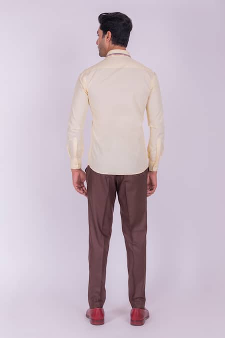 Design O Stitch Yellow Lace Embroidered Placket Shirt For Kids