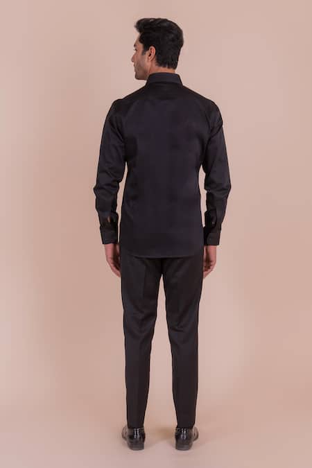 Design O Stitch Black Zari Embroidered Motif Shirt For Kids