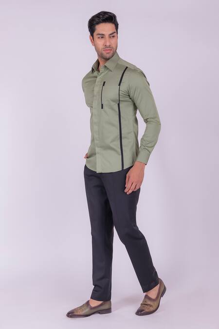 Shop_Design O Stitch_Green Cotton Abstract Pattern Full Sleeve Shirt For Kids_Online_at_Aza_Fashions