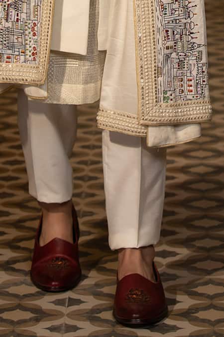 Design O Stitch_Ivory Suede, Satin, Cotton, Chiffon Embroidery Pintuck Pattern Sherwani Set For Kids_Online_at_Aza_Fashions