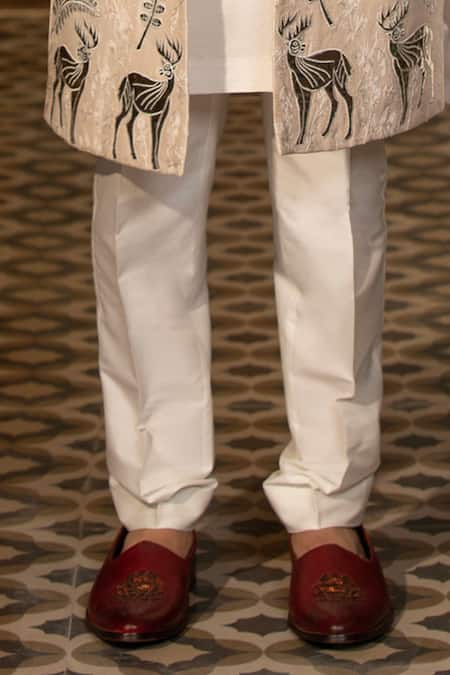 Buy_Design O Stitch_Ivory Silk Applique, Embroidery Floral Sherwani Set For Kids_Online_at_Aza_Fashions