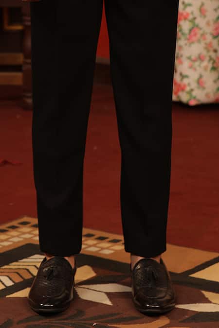 Buy_Design O Stitch_Black Suede Embroidery Snout Horse Tuxedo Set For Kids_Online_at_Aza_Fashions