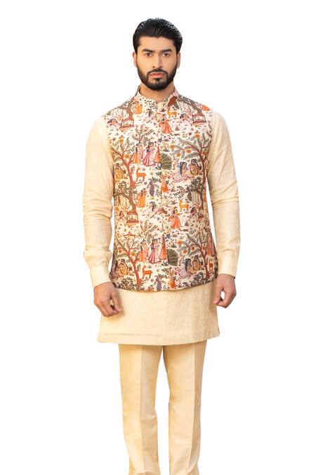 Design O Stitch Cream Silk Embroidery Pichwai Art Print Bundi Kurta Set at Aza Fashions Design O Stitch_Cream Silk Embroidery Pichwai Art Print Bundi Kurta Set_at_Aza_Fashions