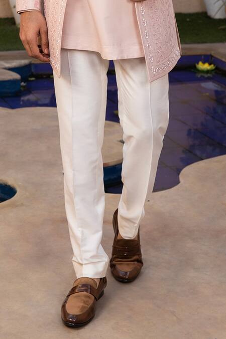 Buy_Design O Stitch_Pink Cotton, Silk Embroidery Geometric Rosette Sherwani Pant Set For Kids_Online_at_Aza_Fashions