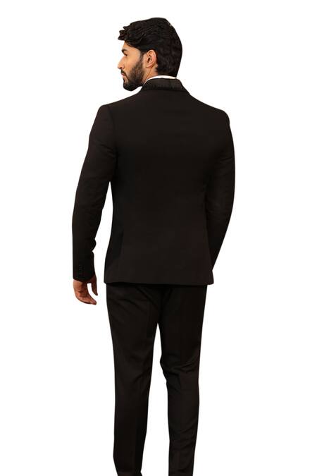 Design O Stitch Black Suede, Wool Nalki Embellished Tuxedo Set For Kids Online at Aza Fashions Design O Stitch_Black Suede, Wool Nalki Embellished Tuxedo Set For Kids_Online_at_Aza_Fashions