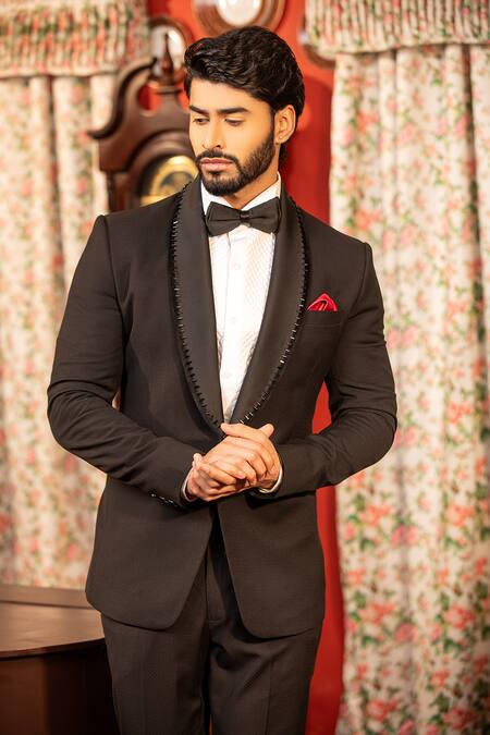 Buy Design O Stitch Black Suede, Wool Nalki Embellished Tuxedo Set For Kids Online at Aza Fashions Buy_Design O Stitch_Black Suede, Wool Nalki Embellished Tuxedo Set For Kids_Online_at_Aza_Fashions