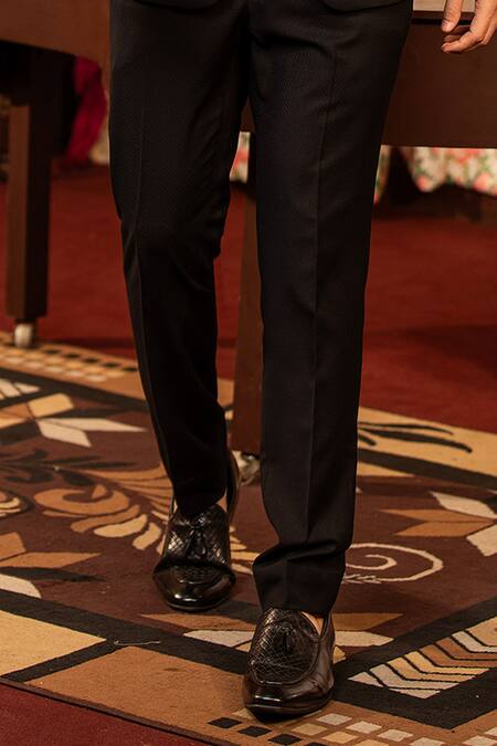 Shop Design O Stitch Black Suede, Wool Nalki Embellished Tuxedo Set For Kids Online at Aza Fashions Shop_Design O Stitch_Black Suede, Wool Nalki Embellished Tuxedo Set For Kids_Online_at_Aza_Fashions