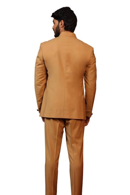 Design O Stitch_Beige Cotton, Suede Embellished Bandhgala Set For Kids For Kids_Online_at_Aza_Fashions