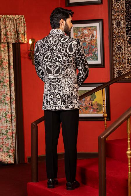 Shop Design O Stitch Black Cotton Beads, Embroidery Hand Bandhgala With Pant at Aza Fashions Shop_Design O Stitch_Black Cotton Beads, Embroidery Hand Bandhgala With Pant_at_Aza_Fashions