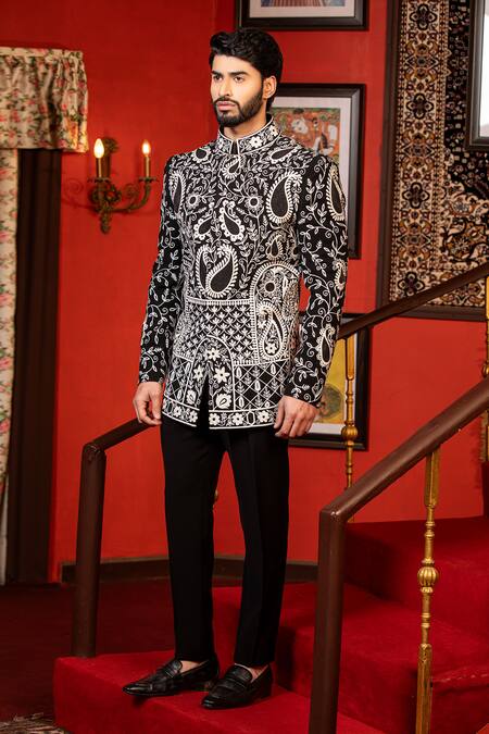 Buy Design O Stitch Black Cotton Beads, Embroidery Hand Bandhgala With Pant Online at Aza Fashions Buy_Design O Stitch_Black Cotton Beads, Embroidery Hand Bandhgala With Pant_Online_at_Aza_Fashions