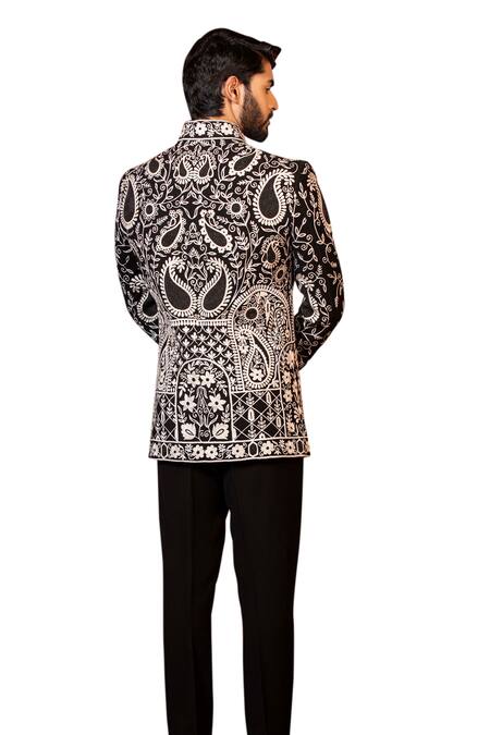 Design O Stitch Black Cotton Beads, Embroidery Hand Bandhgala With Pant at Aza Fashions Design O Stitch_Black Cotton Beads, Embroidery Hand Bandhgala With Pant_at_Aza_Fashions