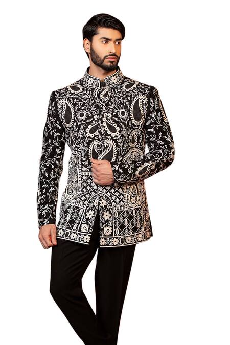 Buy Design O Stitch Black Cotton Beads, Embroidery Hand Bandhgala With Pant Buy_Design O Stitch_Black Cotton Beads, Embroidery Hand Bandhgala With Pant