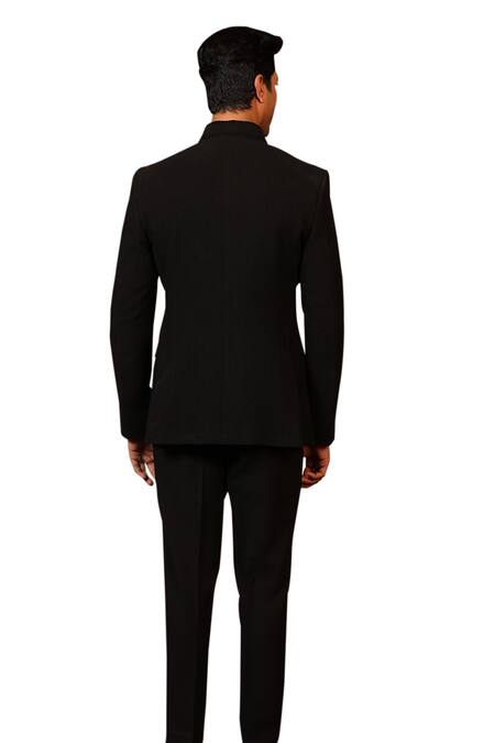 Design O Stitch Black Cotton Cut Work Embroidered Bandhgala With Pant at Aza Fashions Design O Stitch_Black Cotton Cut Work Embroidered Bandhgala With Pant _at_Aza_Fashions