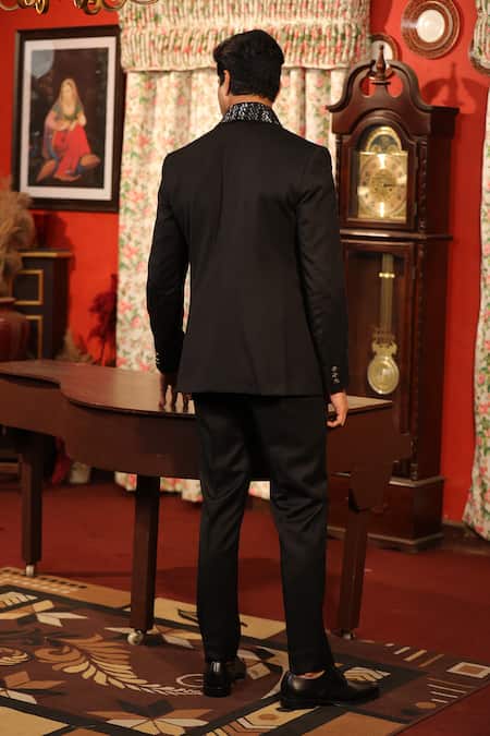 Design O Stitch Sequins Embroidered Tuxedo Jacket With Pant 