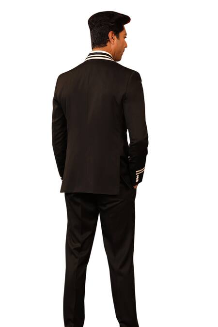 Buy Design O Stitch Black Cotton, Satin Embroidery Stripe Print Blazer With Pant Buy_Design O Stitch_Black Cotton, Satin Embroidery Stripe Print Blazer With Pant