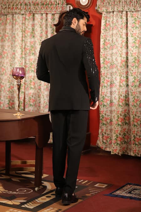 Design O Stitch Placement Embroidered Tuxedo Jacket With Pant 