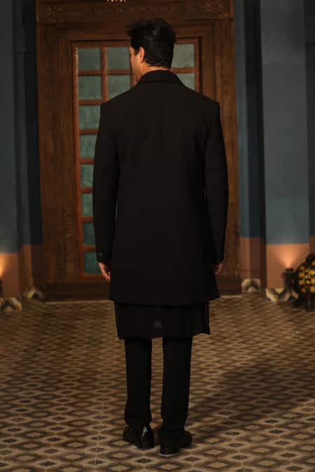 Shop Design O Stitch Black Cotton Embroidery Solid Kurta Set With Jawahar Jacket at Aza Fashions Shop_Design O Stitch_Black Cotton Embroidery Solid Kurta Set With Jawahar Jacket _at_Aza_Fashions