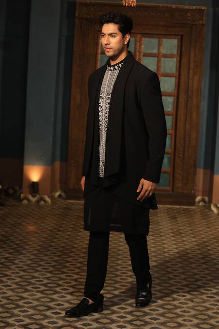 Buy Design O Stitch Black Cotton Embroidery Solid Kurta Set With Jawahar Jacket Buy_Design O Stitch_Black Cotton Embroidery Solid Kurta Set With Jawahar Jacket