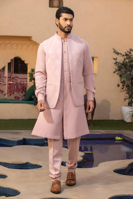 DESIGN O STITCH Pink Textured Pintuck Kurta Set With Bundi 