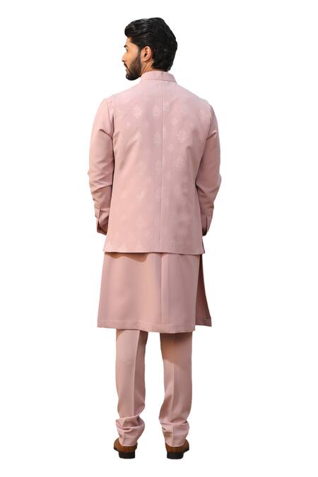 Buy Design O Stitch Pink Suede Embroidery Pintuck Kurta Set With Textured Bundi Buy_Design O Stitch_Pink Suede Embroidery Pintuck Kurta Set With Textured Bundi