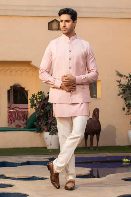 DESIGN O STITCH Solid Kurta Set With Pintuck Bundi 