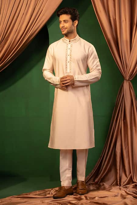 DESIGN O STITCH Pink Silk Hand Embroidered Gota Blush Charm Kurta With Pant 