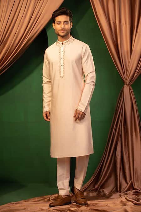 Design O Stitch_Pink Silk Embroidery Blush Charm Kurta With Pant _at_Aza_Fashions