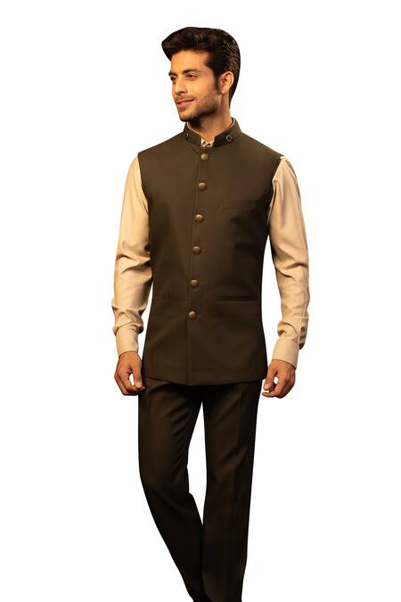 Design O Stitch Green Wool, Polyester Bottle Bundi And Pant Set Online at Aza Fashions Design O Stitch_Green Wool, Polyester Bottle Bundi And Pant Set _Online_at_Aza_Fashions