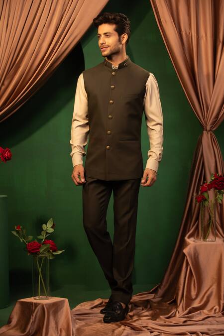 Shop Design O Stitch Green Wool, Polyester Bottle Bundi And Pant Set Online at Aza Fashions Shop_Design O Stitch_Green Wool, Polyester Bottle Bundi And Pant Set _Online_at_Aza_Fashions