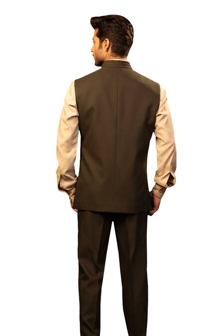 Shop Design O Stitch Green Wool, Polyester Bottle Bundi And Pant Set Shop_Design O Stitch_Green Wool, Polyester Bottle Bundi And Pant Set