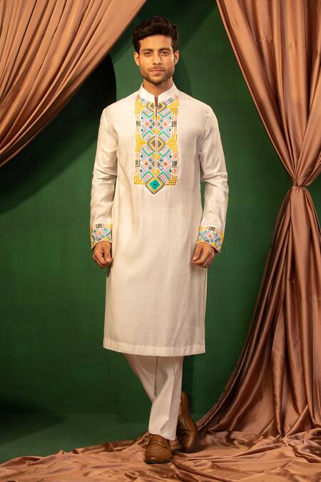 Buy Design O Stitch White Linen Mirrors, Embroidery Kurta With Pant Online at Aza Fashions Buy_Design O Stitch_White Linen Mirrors, Embroidery Kurta With Pant _Online_at_Aza_Fashions