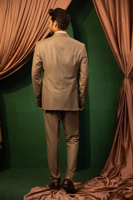 Shop_Design O Stitch_Brown Suiting Solid Blazer With Pant _at_Aza_Fashions