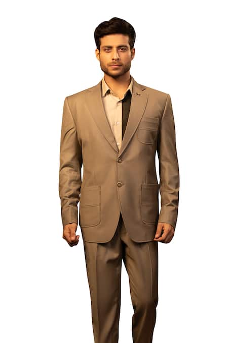 Design O Stitch_Brown Suiting Solid Blazer With Pant _Online_at_Aza_Fashions