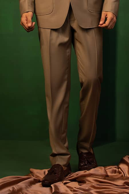 Buy_Design O Stitch_Brown Suiting Solid Blazer With Pant _Online_at_Aza_Fashions