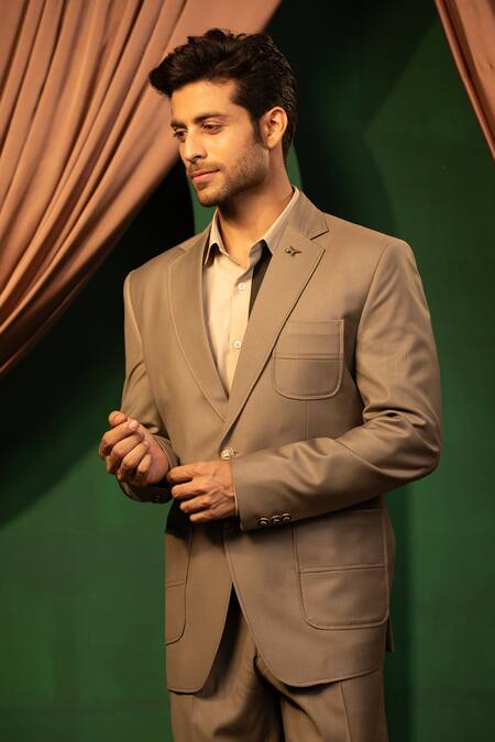 Shop_Design O Stitch_Brown Suiting Solid Blazer With Pant _Online_at_Aza_Fashions