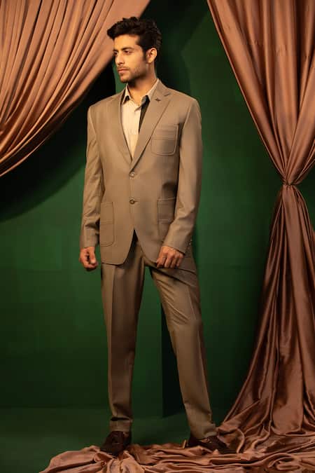 Design O Stitch_Brown Suiting Solid Blazer With Pant _at_Aza_Fashions