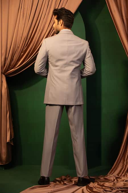 Design O Stitch Solid Blazer With Hand Embroidered Lapel Pin 