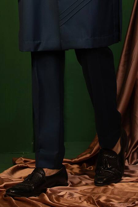 Buy_Design O Stitch_Navy Cotton, Suede Digital Print Bundi Kurta Set_Online_at_Aza_Fashions