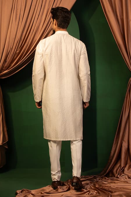 Design O Stitch White Silk Embroidery Gota Dori Hand Kurta With Pant Online at Aza Fashions Design O Stitch_White Silk Embroidery Gota Dori Hand Kurta With Pant _Online_at_Aza_Fashions