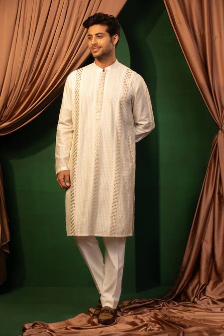 Buy Design O Stitch White Silk Embroidery Gota Dori Hand Kurta With Pant Online at Aza Fashions Buy_Design O Stitch_White Silk Embroidery Gota Dori Hand Kurta With Pant _Online_at_Aza_Fashions