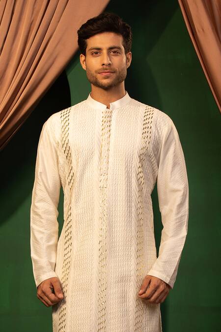Shop Design O Stitch White Silk Embroidery Gota Dori Hand Kurta With Pant Online at Aza Fashions Shop_Design O Stitch_White Silk Embroidery Gota Dori Hand Kurta With Pant _Online_at_Aza_Fashions